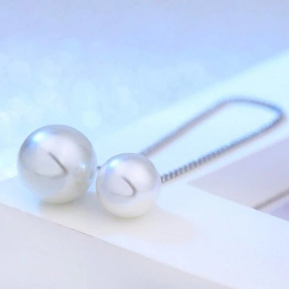 NEW 925 Sterling Silver Pearl Chain Earrings - Picture 7 of 8